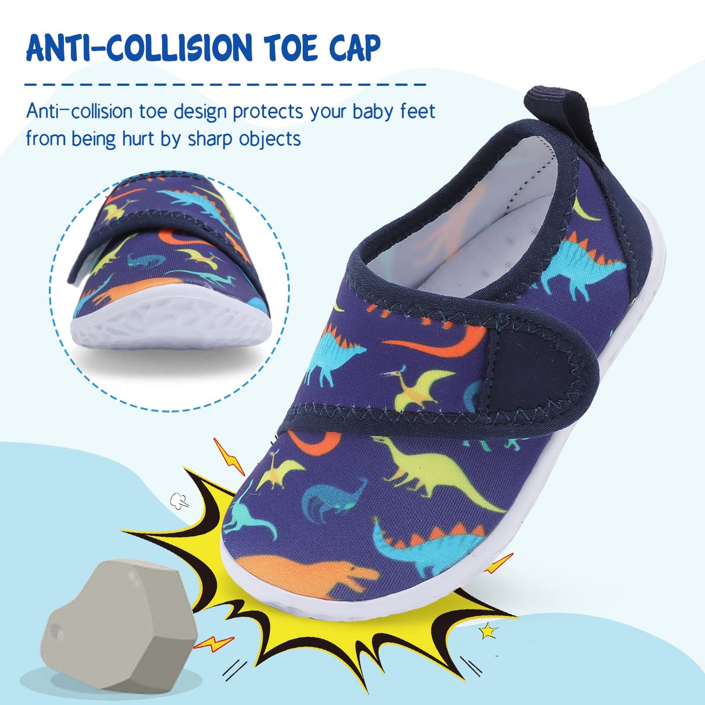 LeIsfIt Boys Girls Water Shoes Kids Aqua Socks Toddler Quick-Dry Swimming Shoes Non-Slip Summer Shoe for Beach Pool Surf, Blue Dinosaur, 8 Toddler