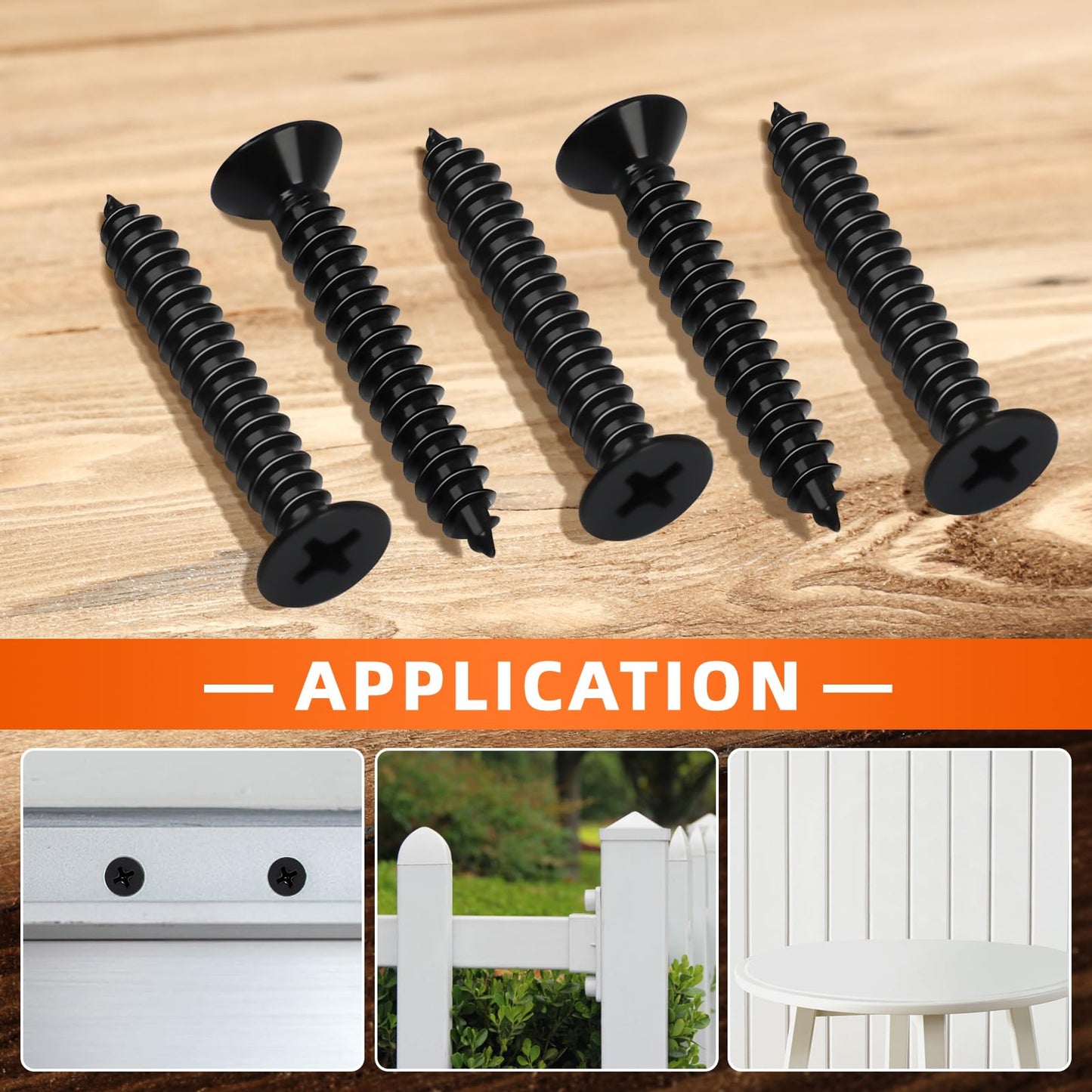 MewuDecor #10 x 2-1/2" Flat Head Wood Screw, Sheet Metal Screws, Stainless Steel 18-8 (304), Black Finish, 50 PCS