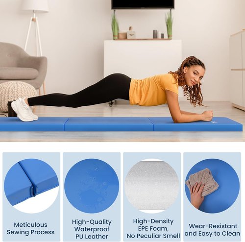 Fitvids Gymnastics Mat - High-Density Folding Exercise Mat with Carrying Handles | 2'x6'x2" for Home Gym, Yoga, Pilates, MMA
