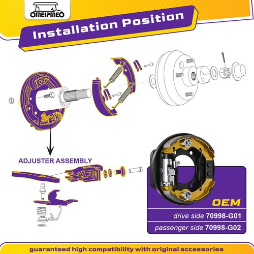 Golf Cart Brake Assembly Fits EZGO TXT PDS Medalist and YAMAHA G14 G16 G19 G20 G21 G22, Golf Cart Brake Cluster Includes Brake Shoes, EZGO Brake Assembly Drive&Passenger Side, OEM# 70998-G01 70998-G02