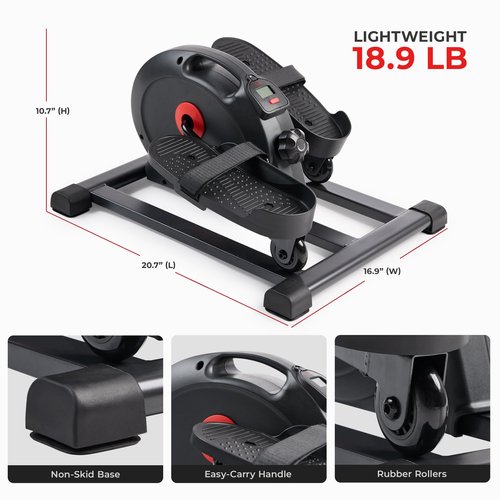 Sunny Health & Fitness Smart Under-Desk Elliptical Trainer, Mini Pedal Equipment for Senior Low-Profile Workout, Cycle Cardio Training at Home/Office, Free SunnyFit App Bluetooth Connect - SF-E324029