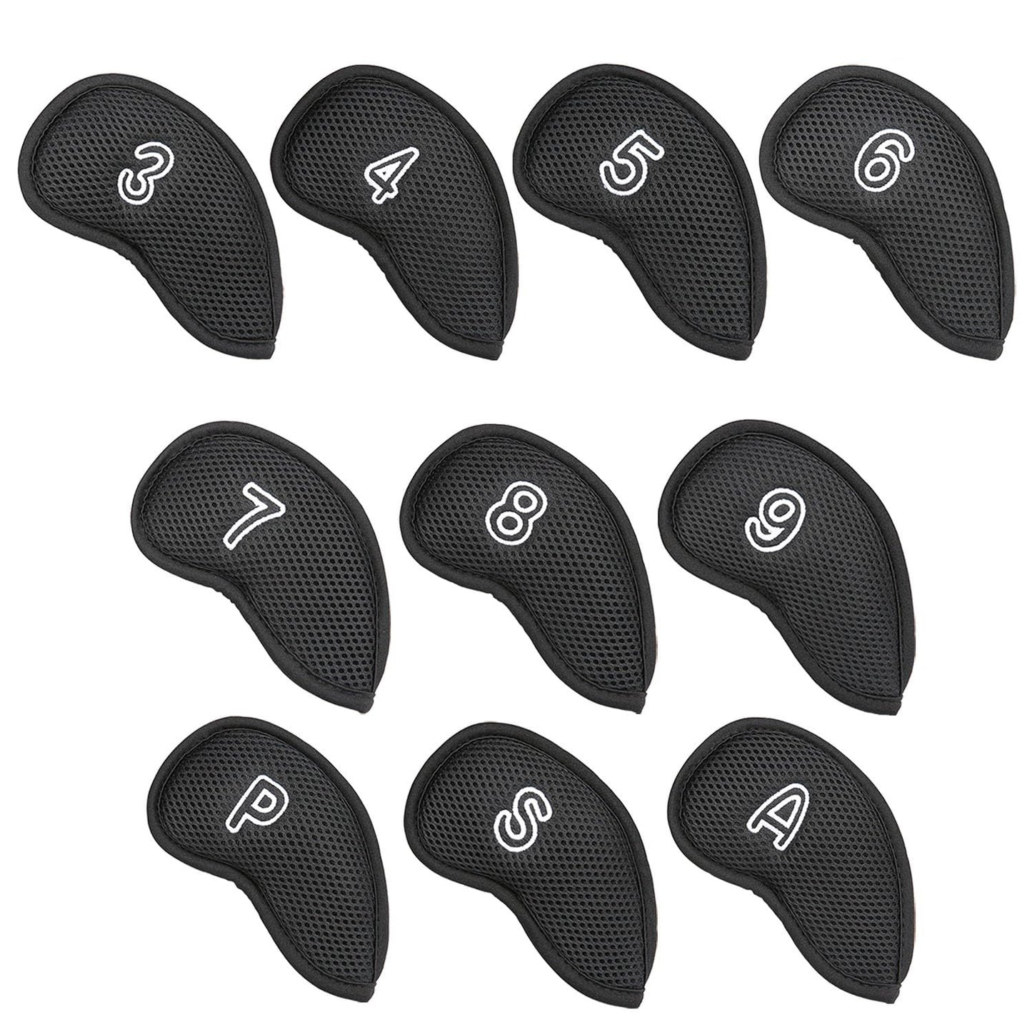 OGECLF 10pcs/Set Black Thick Mesh Golf Iron Head Covers 3-9,P,S,A fit Right Hand Irons
