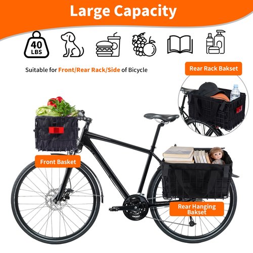 Dog Bike Carrier Basket, Dog Basket for Bike, Lightweight Bicycle Carrier for Small Pets Cats Outdoor Riding,Suitable for Rear/Front of Bicycle - Large Capacity Ebike Accessoriest for Fruit & Grocery
