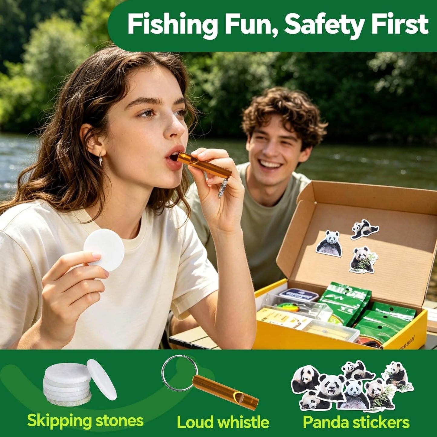 Good Joy Gift Box Fishing Kit for Kids/Beginners Age 8-14, Ready-to-Fish Gift Box with Fishing Lures, Line, Safety Whistle & Outdoor Adventure Accessories for Pond Lake Fishing