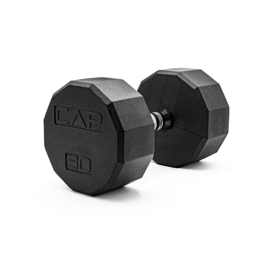 CAP 30lb Rubber Coated 12-Sided Dumbbell, Chrome Grip, Free Weights, Single