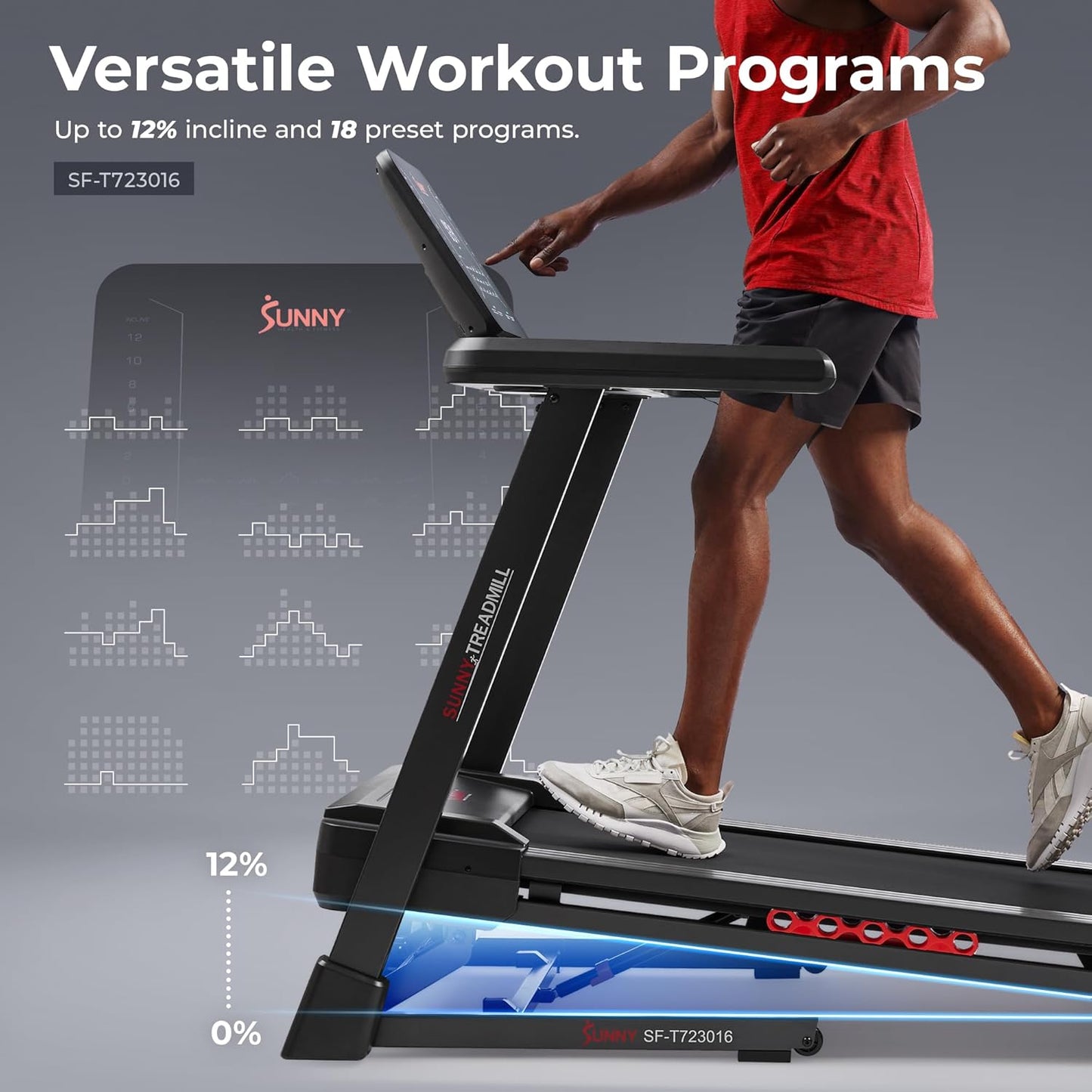 Sunny Health & Fitness Smart Treadmill - Heavy-Duty Auto Incline with 20" Running Deck & Free App