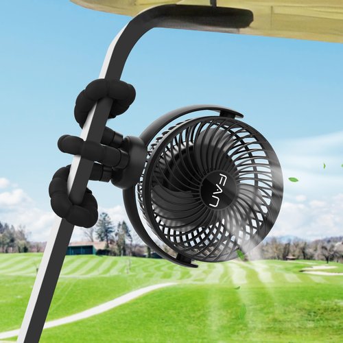 Lovegoo Rechargeable Golf Cart Fan, 10000mAh Battery for 55H Max Runtime, Portable Fan with Flexible Tripod, USB Type-C Charging, 3-Speed & Timer, Compatible with EZGO Club Car Yamaha