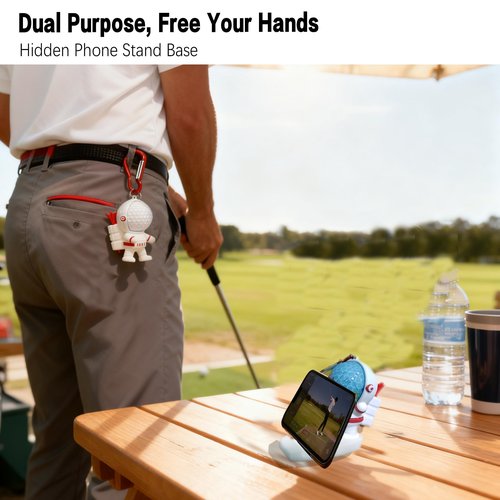 GREEN ACTION Astronaut Golf Tee Holder and Phone Stand, Includes 2 Golf Tees, Golf Ball Holder with Carabiner, Fun Golf Accessories for Men and Women, Stylish Golf Bag Accessory and Golf Gift