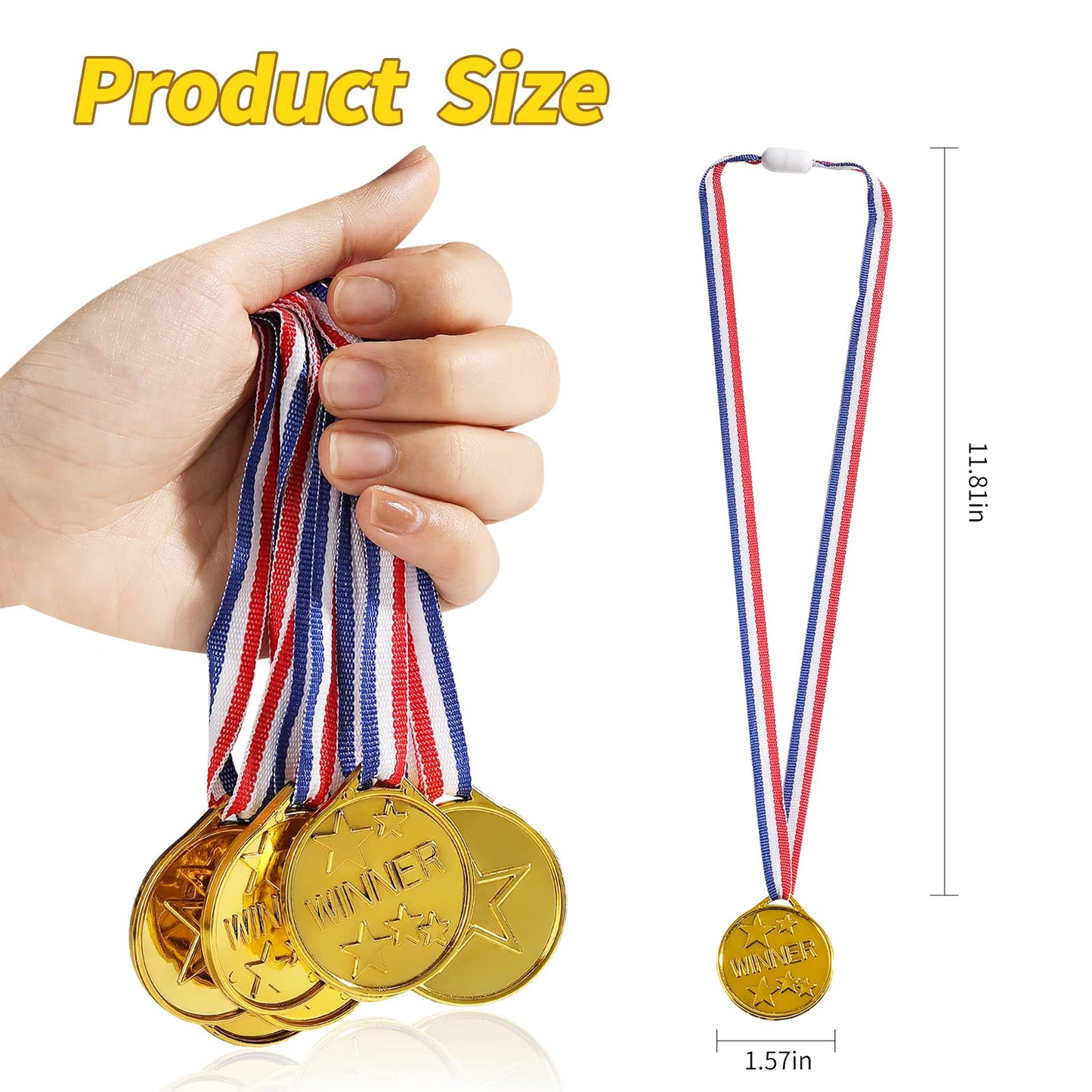 JIEJOYS 100 Pieces Gold Plastic Winner Medals for Awards for Kids, Award Medals for Kids Sports Awards, Games Competitions, Prizes,Party Favors and Decorations.