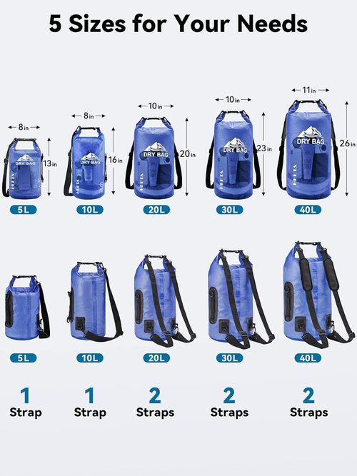 HEETA Waterproof Dry Bag - Lightweight Roll Top Storage Backpack with Phone Case | 5L/10L/20L/30L/40L Sizes for Travel, Swimming, Boating, and Camping