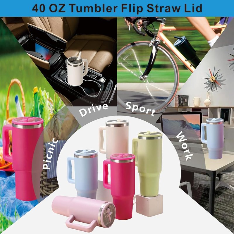 WHOLELIVES 40 oz Leak Proof Flip Straw for Stanley Lid, Tumbler Lid Replacement No Spill Proof for Stanley 40oz Cup Lid (Purple+Beige)