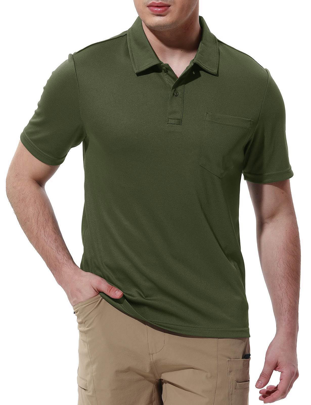 Rdruko Men's Polo Shirts Short Sleeve Quick Dry Outdoor Golf Sports Shirts with Pocket(Army Green, US XXL)