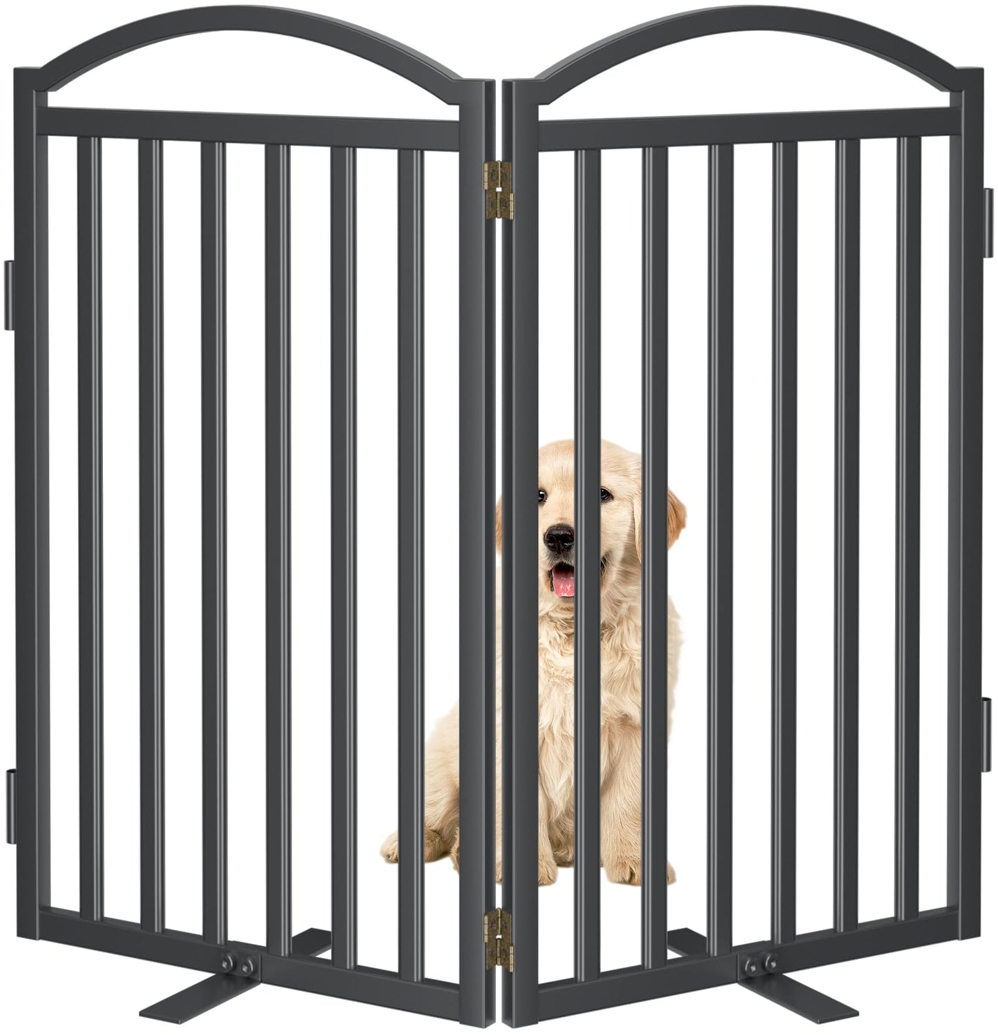 Malier Metal Freestanding Dog Gates with Door, 36'' Height Outdoor Indoor Dog Fences, Extra Wide Foldable Puppy Gate for Stairs (Black, 【2 Panels】 40''W × 36''H)