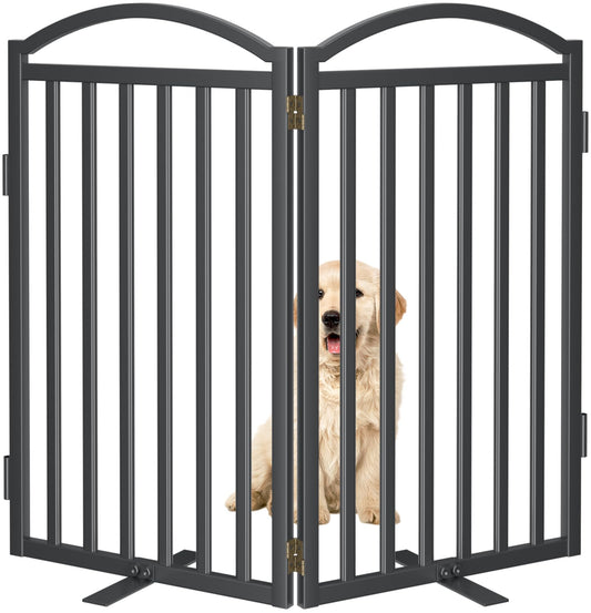 Malier Metal Freestanding Dog Gates with Door, 36'' Height Outdoor Indoor Dog Fences, Extra Wide Foldable Puppy Gate for Stairs (Black, 【2 Panels】 40''W × 36''H)