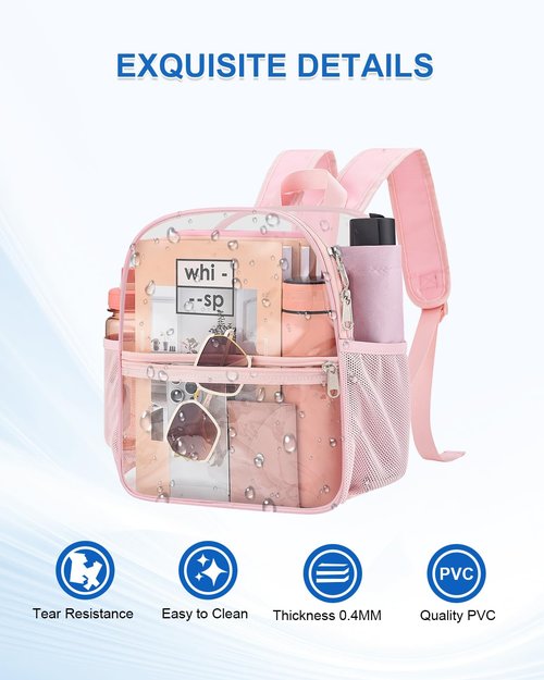UEASE Clear Backpack for Stadium Events, 12x12x6 Small Clear Plastic bag with Reinforced Straps for Game Security Festival Concert