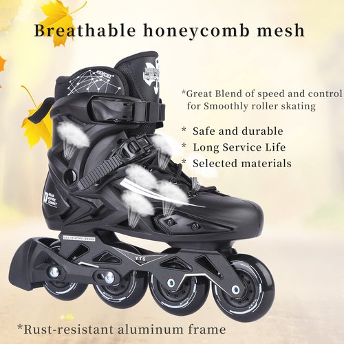 Inline Skates, High Performance Outdoor Fitness Inline Skates for Women Men Adult (Men 11/Women 12, Black 46)