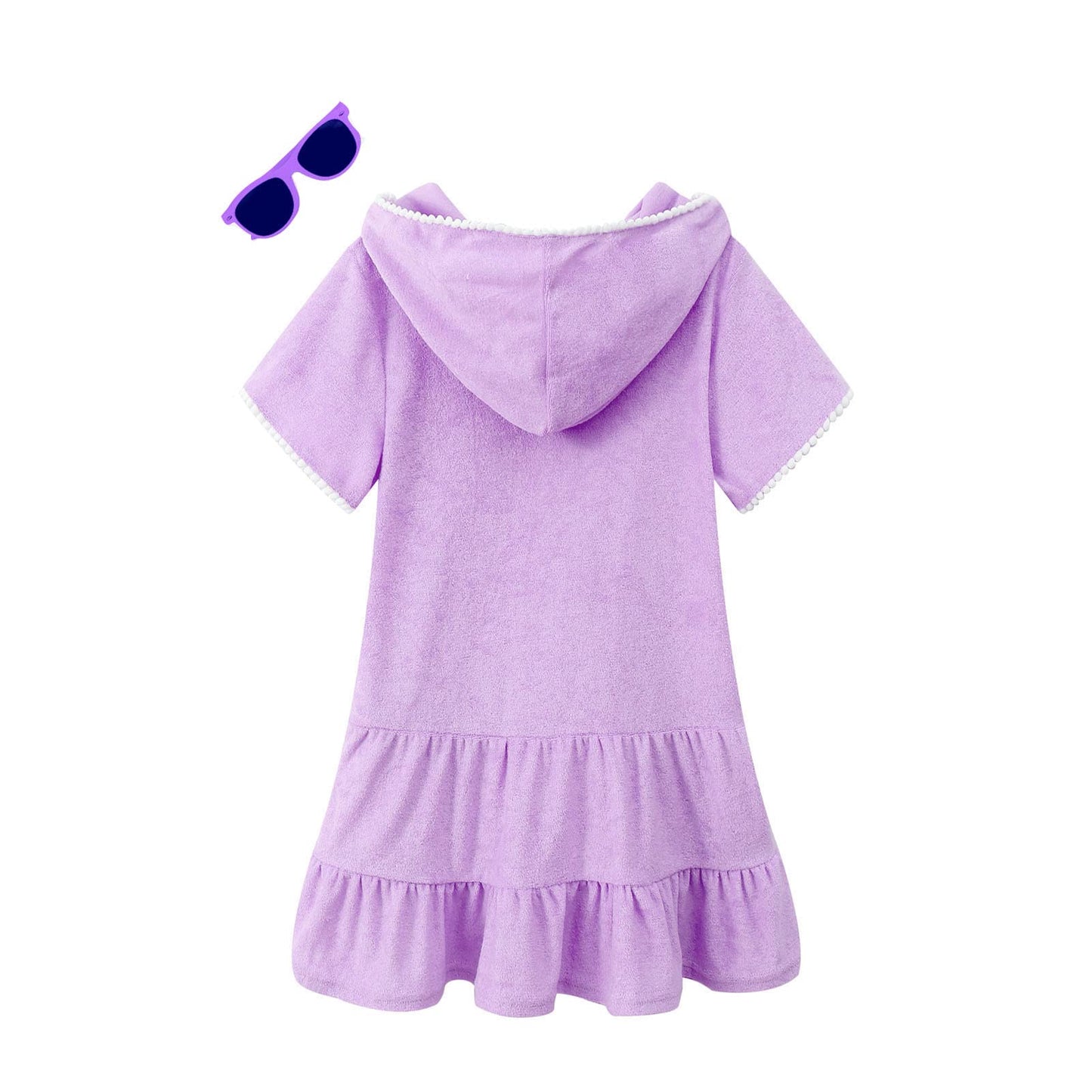 LUCKYGAL Girls Swim Cover Up Kids Swimsuit Coverup Terry Zip-Up Beach Bathing Suit Wraps, Size 6 7 Purple