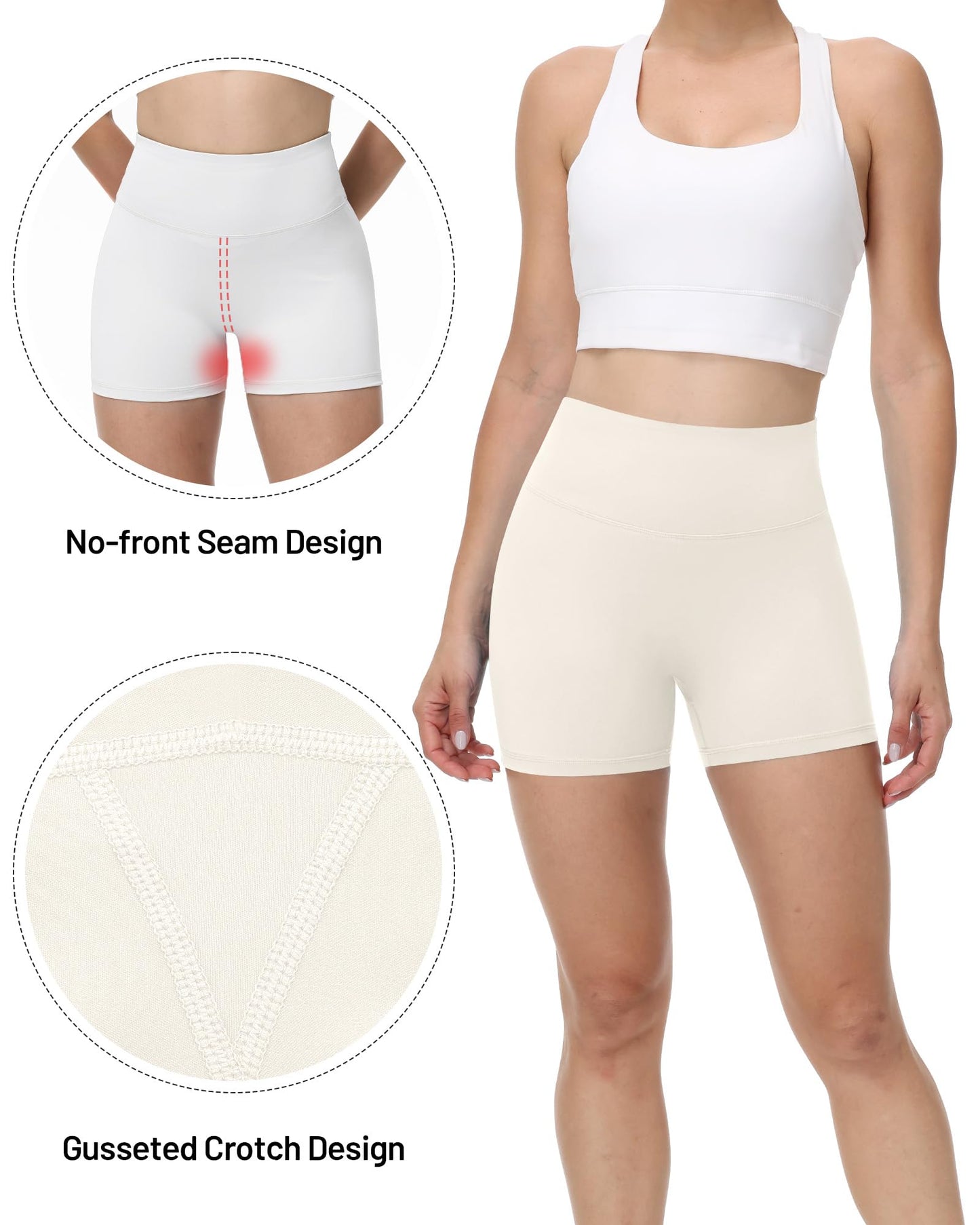 Runhit No Front Seam Biker Shorts for Women 3", High Waist Yoga Workout Gym Bike Shorts Cream Medium