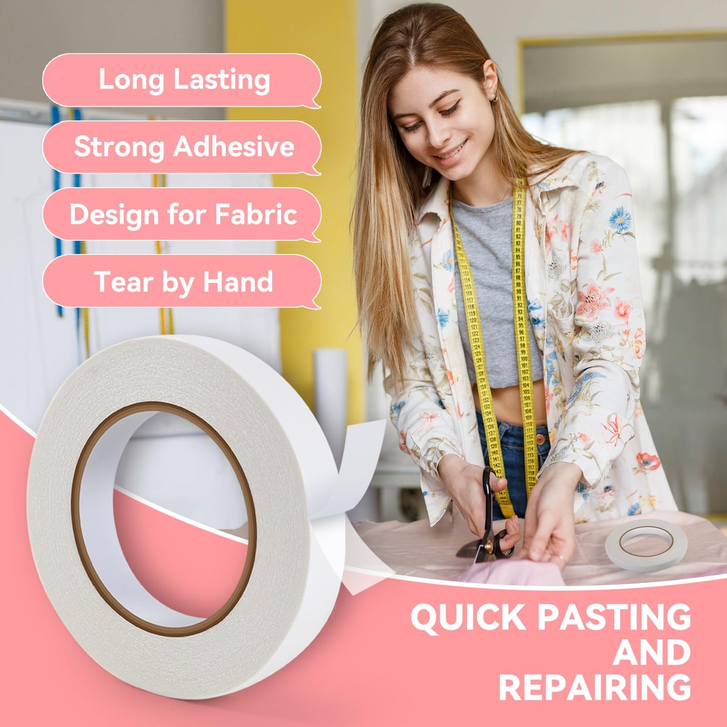Gunlar Double Side Tape,1/2inch*100FT Adhesive Fabric Hem Tape No Sew Hemming Tape for Clothes,Pants,Curtains,Arts, Crafts,Carpet,Scrapbooking