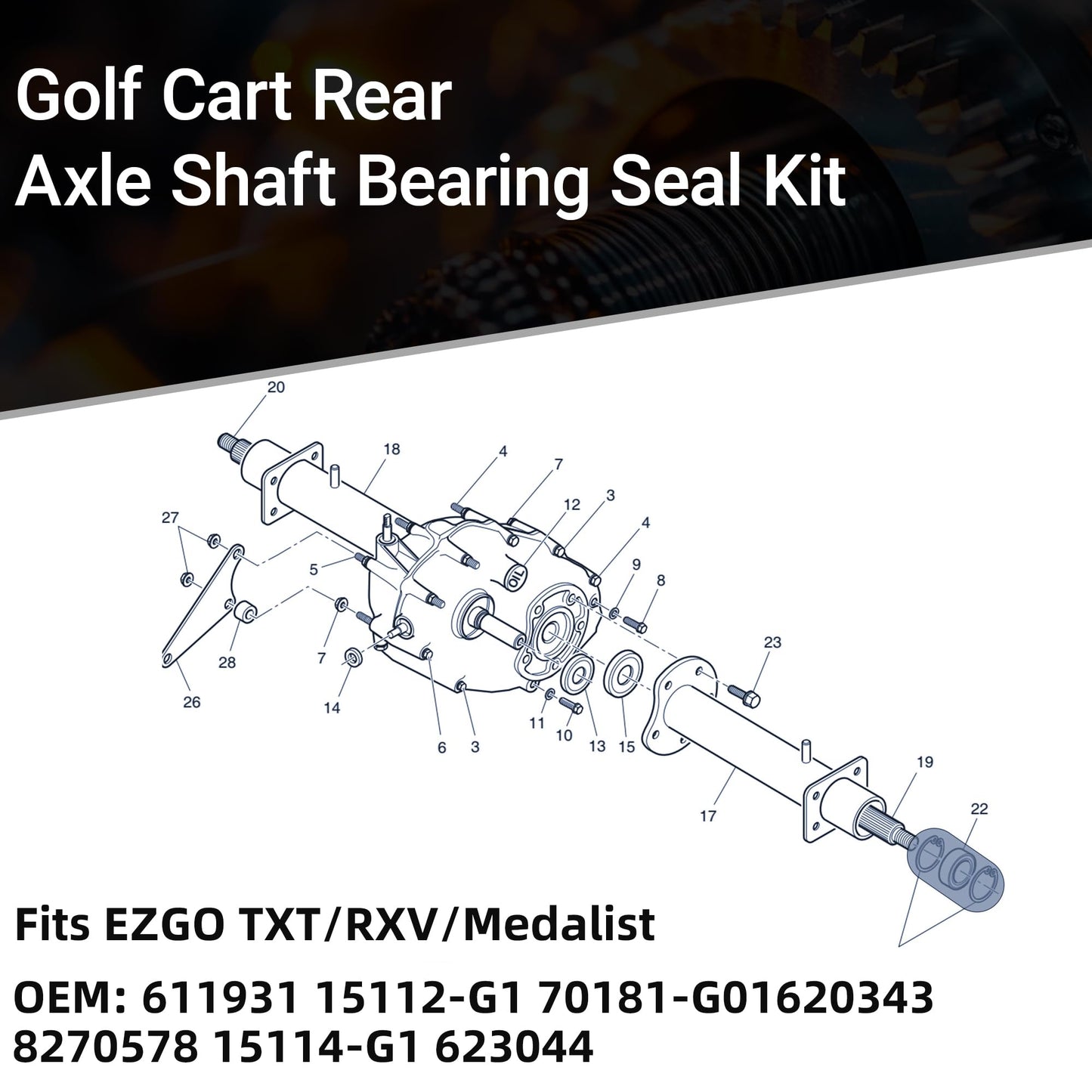 Mixopoly Golf Cart Rear Axle Bearing Seal Kit for EZGO TXT/RXV/Medalist/Marathon Electric 1978-UP and EZGO 2 Cycle Gas 1978-1993, Replace 611931 15112G1 70181G01 620343 620344 15114G1