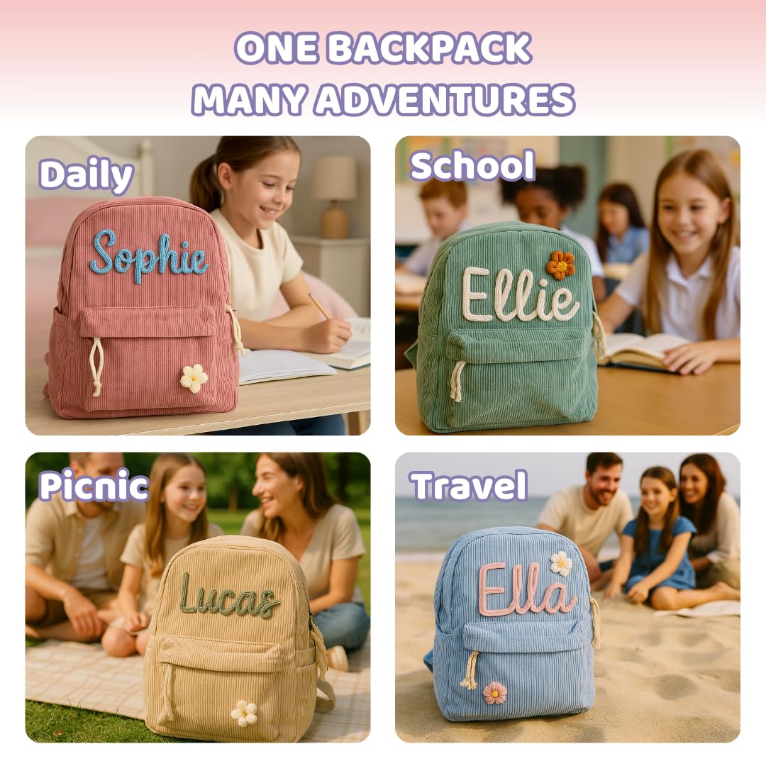 Goo Up Personalized Backpack with Name, Custom Corduroy Backpack with Cotton Rope Woven, Back to School Bag, Monogram Book Bag, Christmas, Birthday
