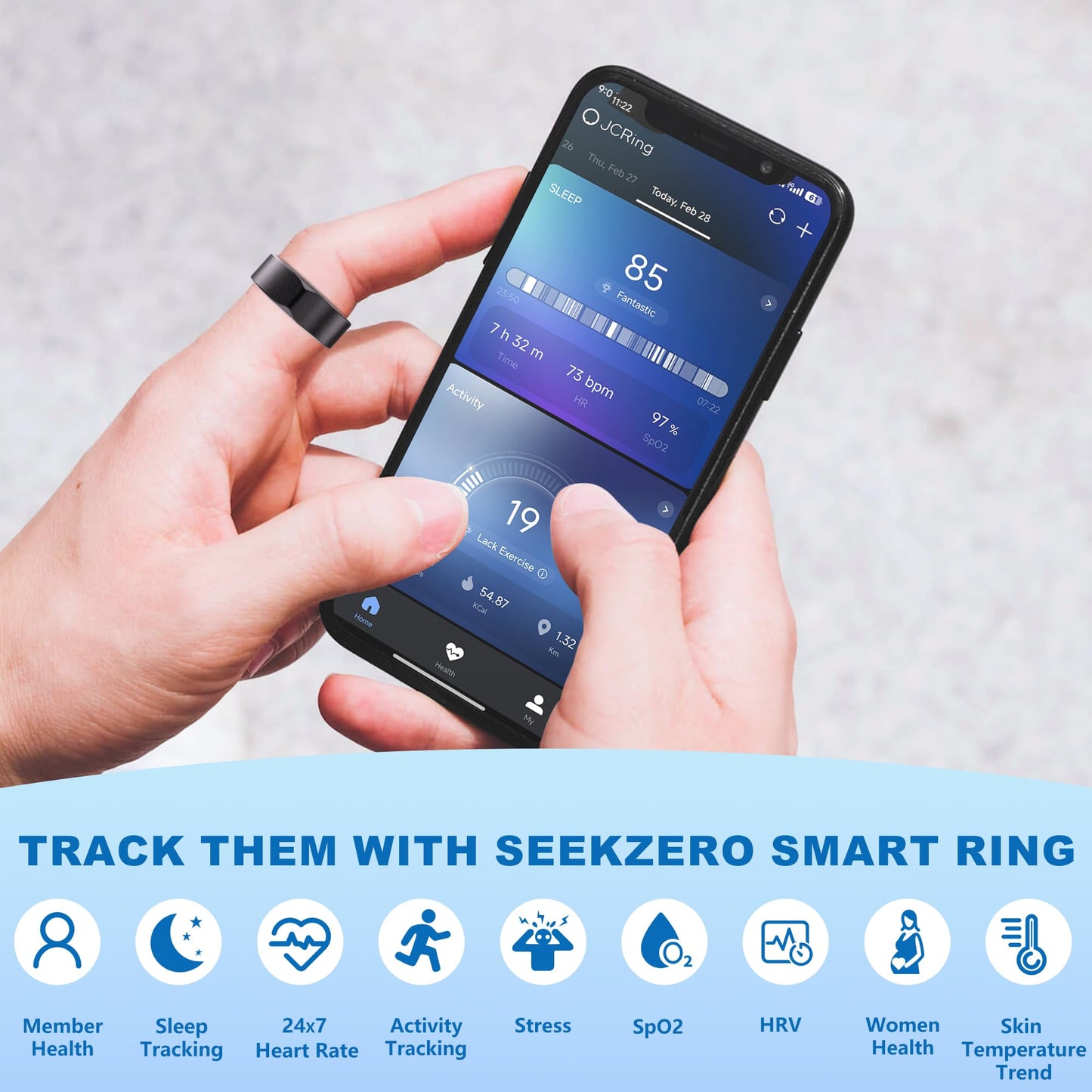 RIFESI Smart Ring for Women Men, Minimalist Fitness Ring&Health Ring with Heart Rate, Step Counting, Calories, 5ATM Waterproof Smart Rings for iPhone and Android, No Subscription(Black 12) 1