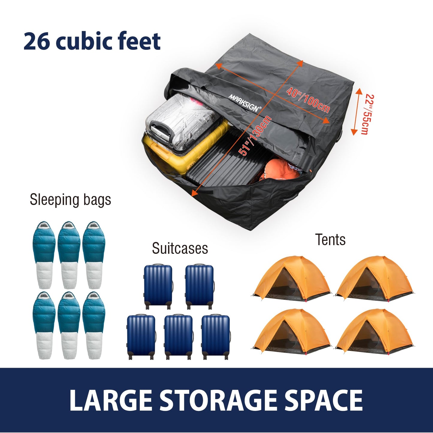 Marksign Truck Bed Bag with Cargo Net, 26 Cubic Feet 100% Waterproof Truck Cargo Bag Fits Any Truck Size with 4 Handles, Packing Bag (51''x40''x22'', Patent Pending)
