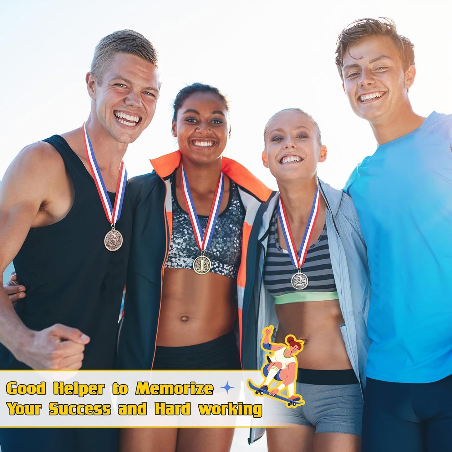 RoundFunny Award Medals - 1st, 2nd, 3rd Place Gold, Silver, Bronze Medals with Neck Ribbon | 2-Inch Trophy for Sports Competitions