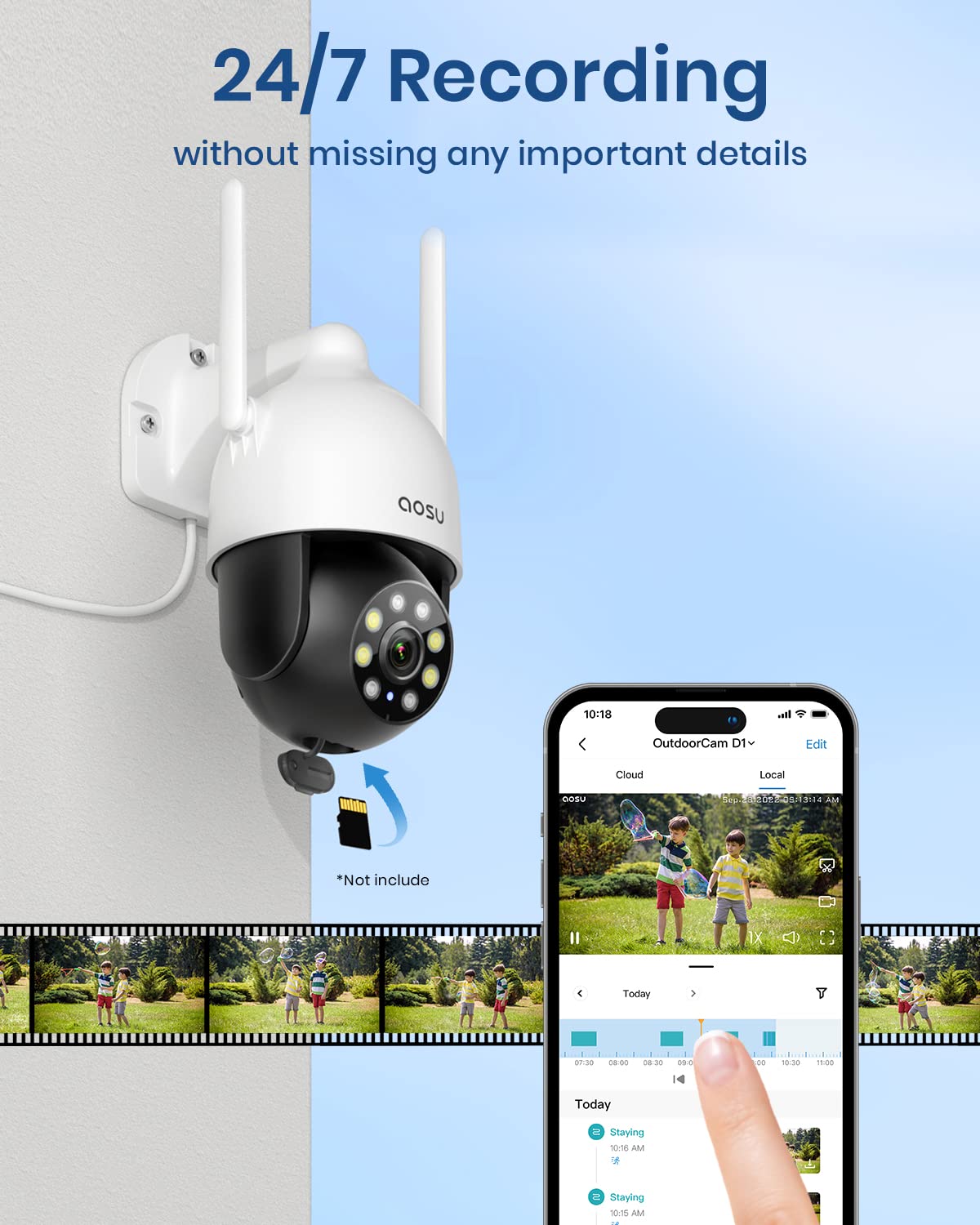 AOSU 2K Security Camera 2Pack with Motion Tracking, 360°Pan-Tilt View Security Camera, Spotlight & Siren, 2.4G WiFi, 2-Way Audio, Full Color Night Vision Security Camera, Waterproof Outdoor Camera