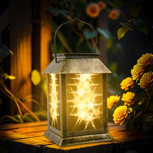 Solar Lights Outdoor Waterproof 3D Star Patterns for Garden Fall Decoration, 2 Lighting Modes, Auto On/Off Hanging Solar Lantern for Outside, Lawn Patio Walkway Driveway Decor Landscape Lighting