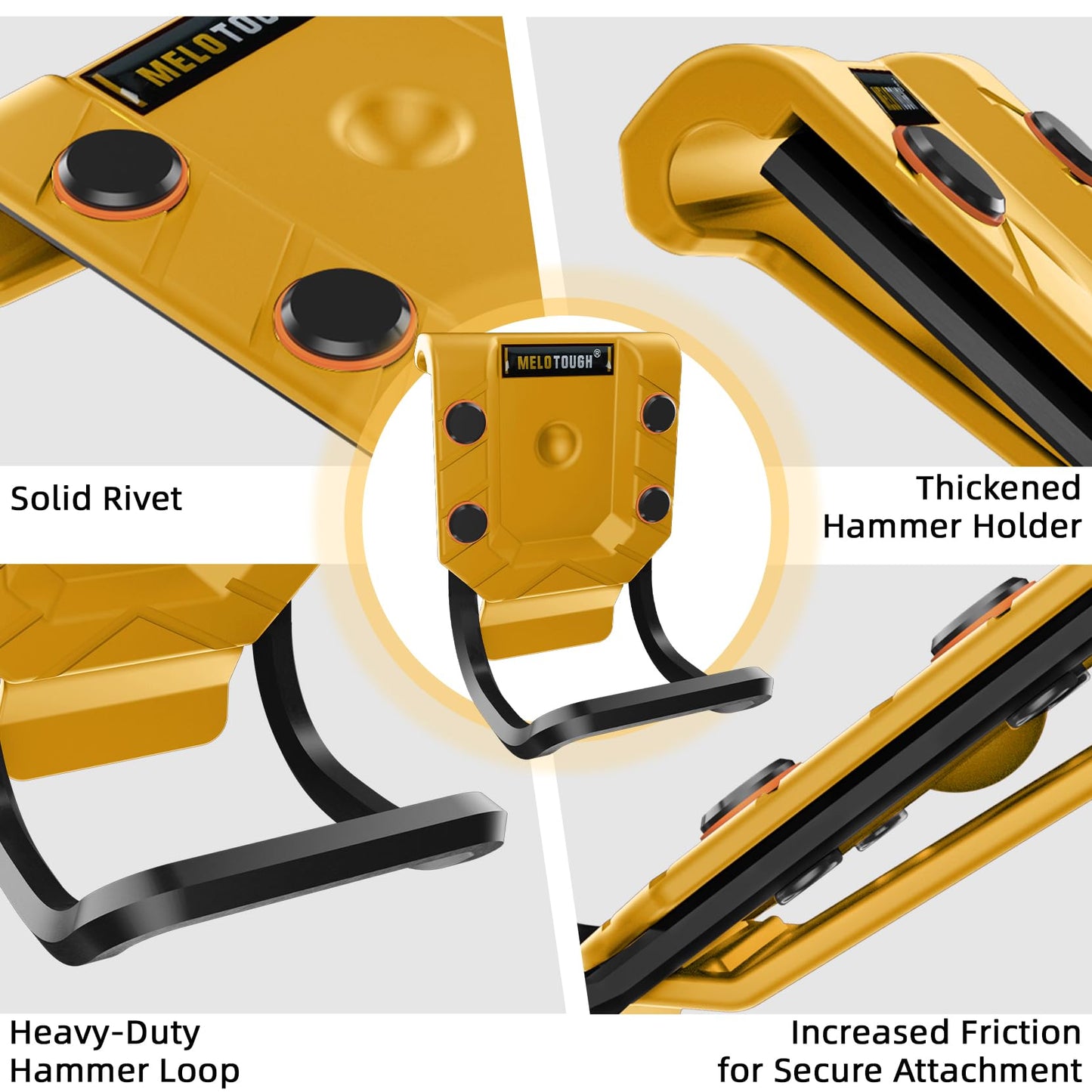 MELOTOUGH Hammer Holder for Tool Belt, Hammer Holster and Loop - Fits Up to 2.7" Belt (Yellow)