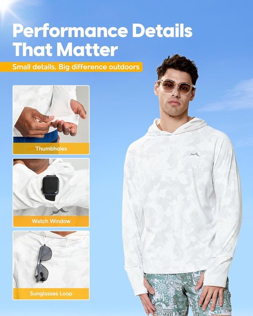 Maamgic Men's Fishing Shirt - UPF 50+ Sun Protection Hoodie with Detachable Face Mask, Long Sleeve