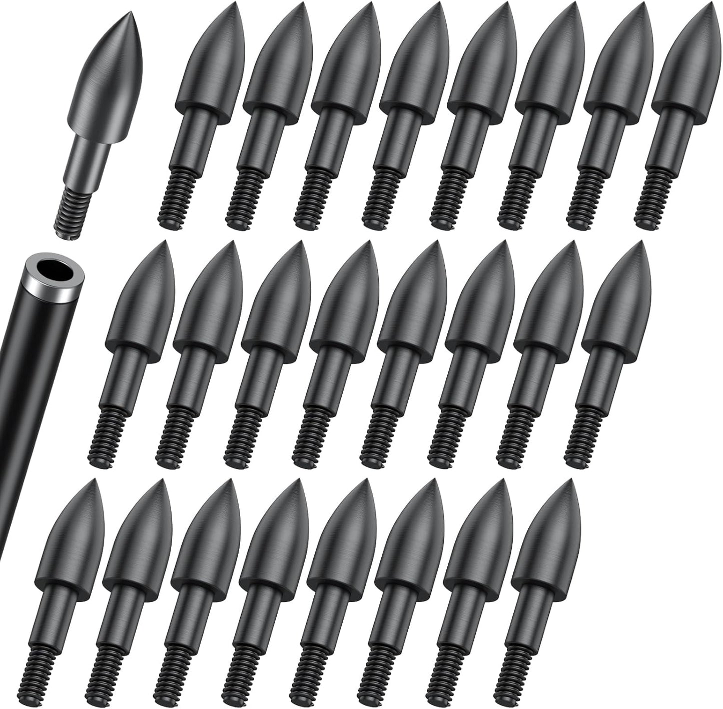 Pawfly Archery Field Tips - 24 Pcs Steel Screw-In Bullet Points for Recurve & Compound Bows | 5/16" Size