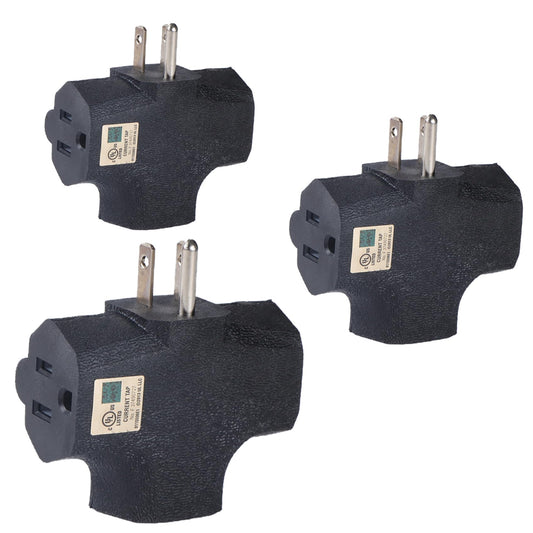 GFQHF 3 Way Plug Adapter - UL Listed - Outdoor Outlet Splitter 3 Prong - Electrical Outlet Extender, Wall Outlet Expander, Outdoor Heavy Duty Triple Plug Outlet Adapter 3PCS Black