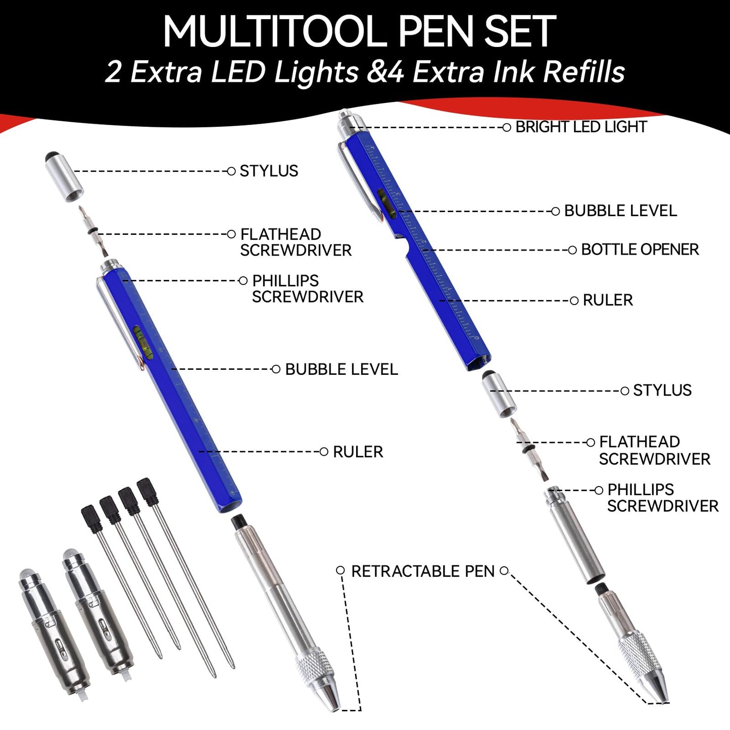 SYMNTEM Gift from Daughter Wife Son, 11 in 1 Multitool Pen with LED Light, Birthday Gifts for Men, Fathers Day Dad Gifts for Dad Gadgets Gift for Men Who Have Everything, Blue