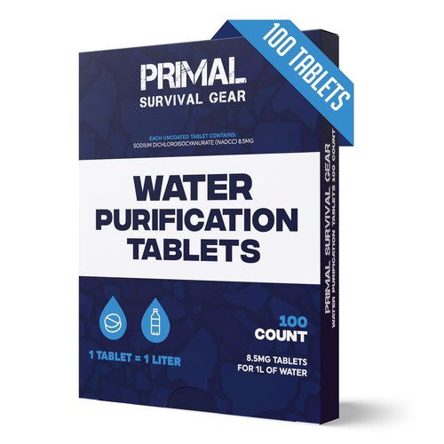 Water Purifier Tablets –Water Purification Tablets for Emergency Water - Hiking, Camping, Survival, Emergency – Drinking Water Filtration System Survival Tabs - Purificador De Agua - 1L - 100 Tablets