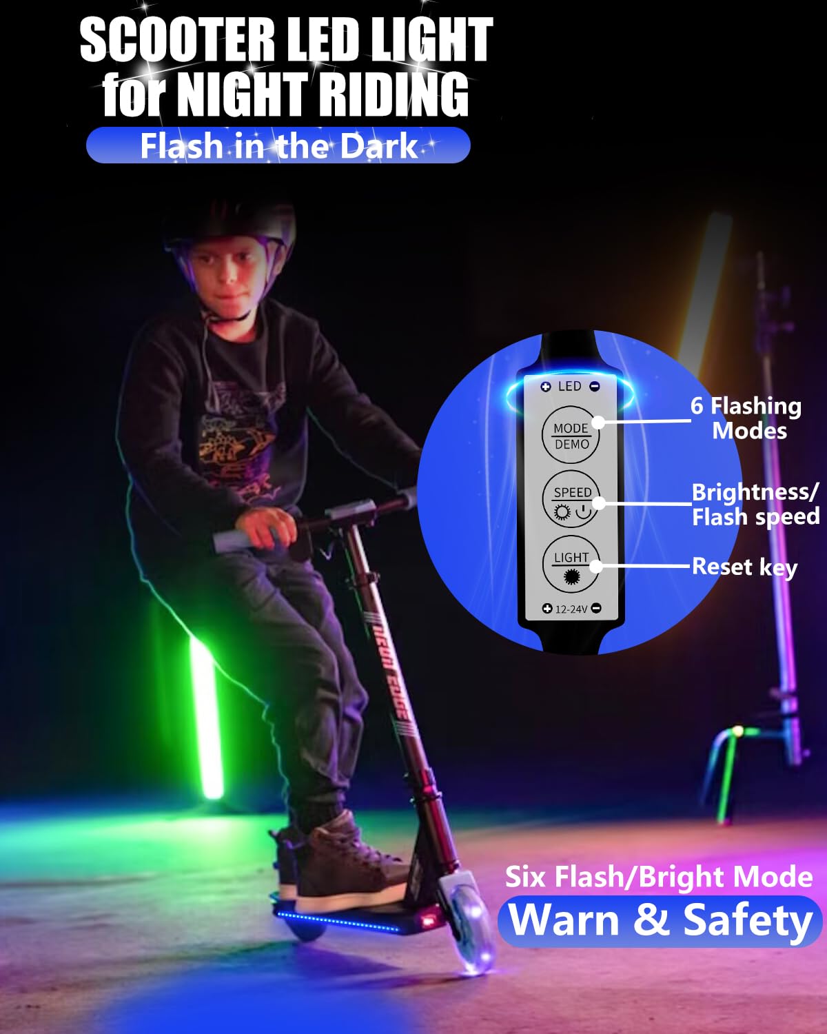 Keiurot Led Lights for Scooter Lights for Night Riding, Electric Scooter LED Strip Light Accessories Blue Led Light Strips 5v Flashing Mode for Skateboard Light, Bike, 2 in 1