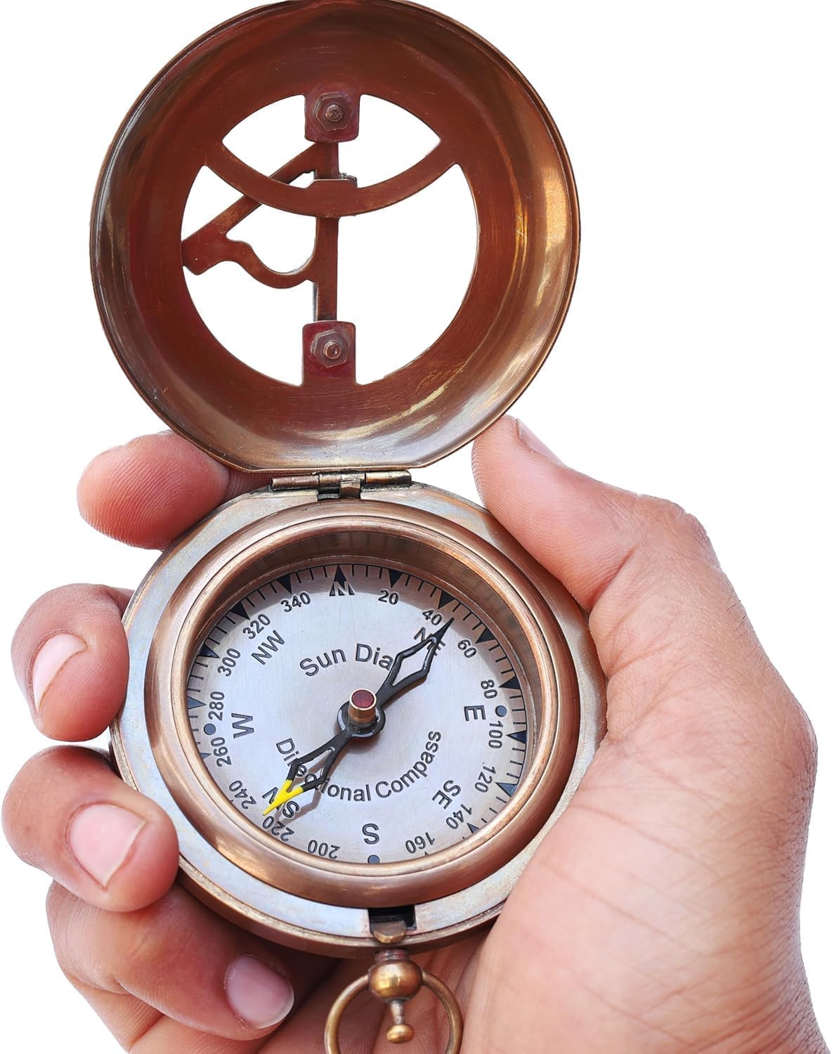 Sundial Clock Engraved Brass Pocket Portable Compass Gifts for Men, Him, Son, Husband, Grandson, Boys | Engravable Antique Gift Compasses for Graduation, Baptism,