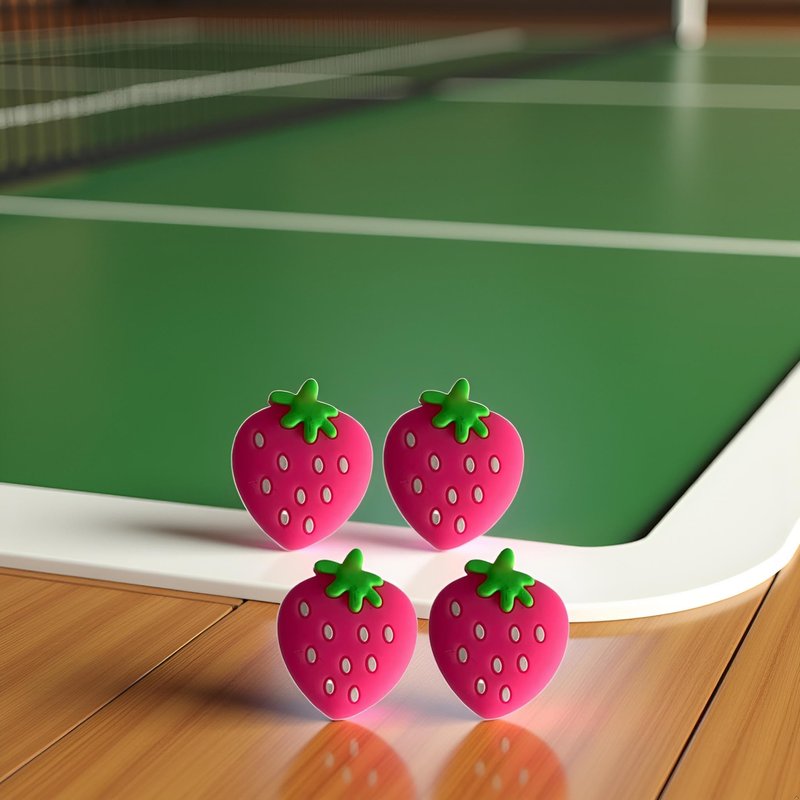 WNHNO 4Pcs Pink Strawberry Tennis Racket Vibration Dampener Soft Silicon Racket Dampener Cartoon Shape Tennis Racquet Shock Absorbers Tennis Racket for Racquetball Vibration Dampeners