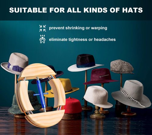 Hat Stretcher 4 Way, Upgraded Hat Stretchers for Fitted Hats, Stretched Size 6 7/8 to 8 1/2, Hats Stretcher Fits All Kind of Caps - Lever Principle Wrench, Extender Widener for Cowboy Baseball Caps