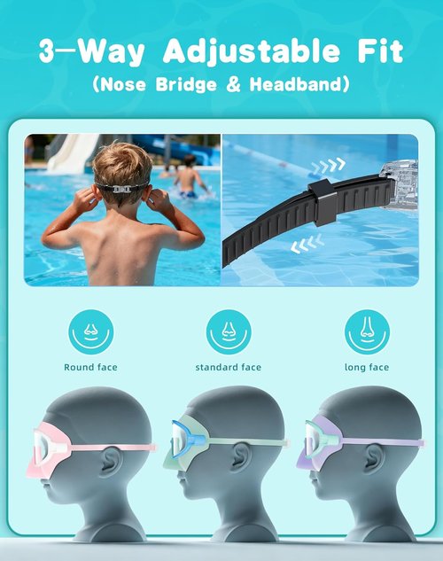 Aegend Kids Swim Goggles - Anti-Fog UV Protection & Comfortable Fit | Age 3-14, No Leaking