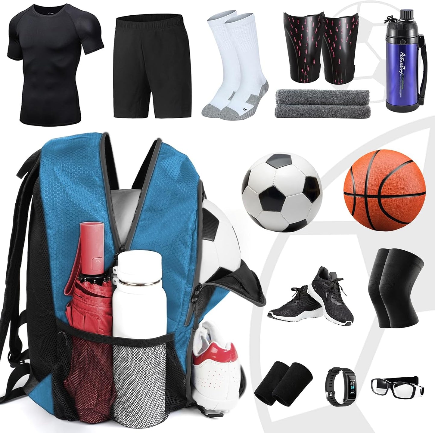 YOREPEK Soccer Backpack - Water-Resistant Sports Bag with Ball Holder for Football, Basketball, Volleyball