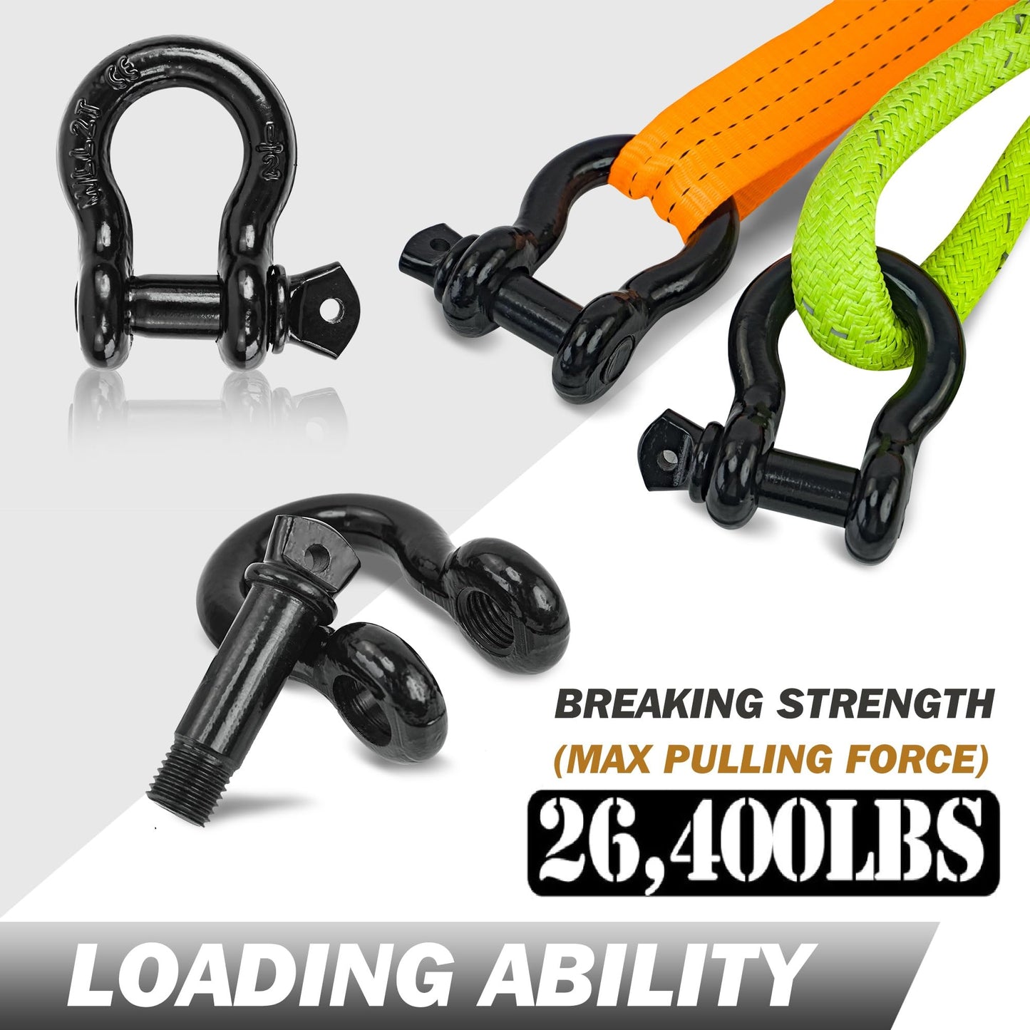 Digank D Ring Shackles, 1/2" Clevis Shackle with 9/16" Screw Pin 26,400Ibs Break Strength, Rugged Off Winch Shackle Heavy Duty Shakcles (Black) Accessories for Jeep Pickup Trucks SUV Trailer ATV UTV