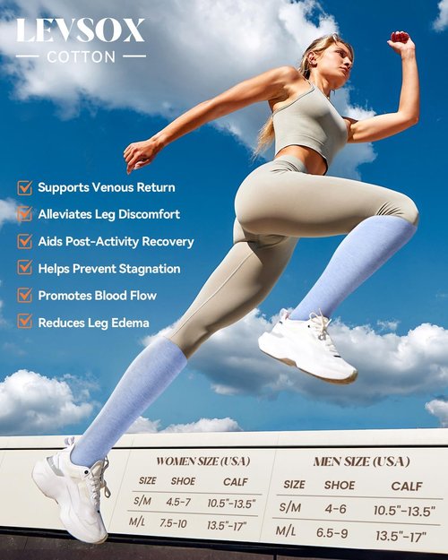 LEVSOX Cotton Compression Socks - 20-30 mmHg Knee High Support for Women & Men | Ideal for Nurses & Travel