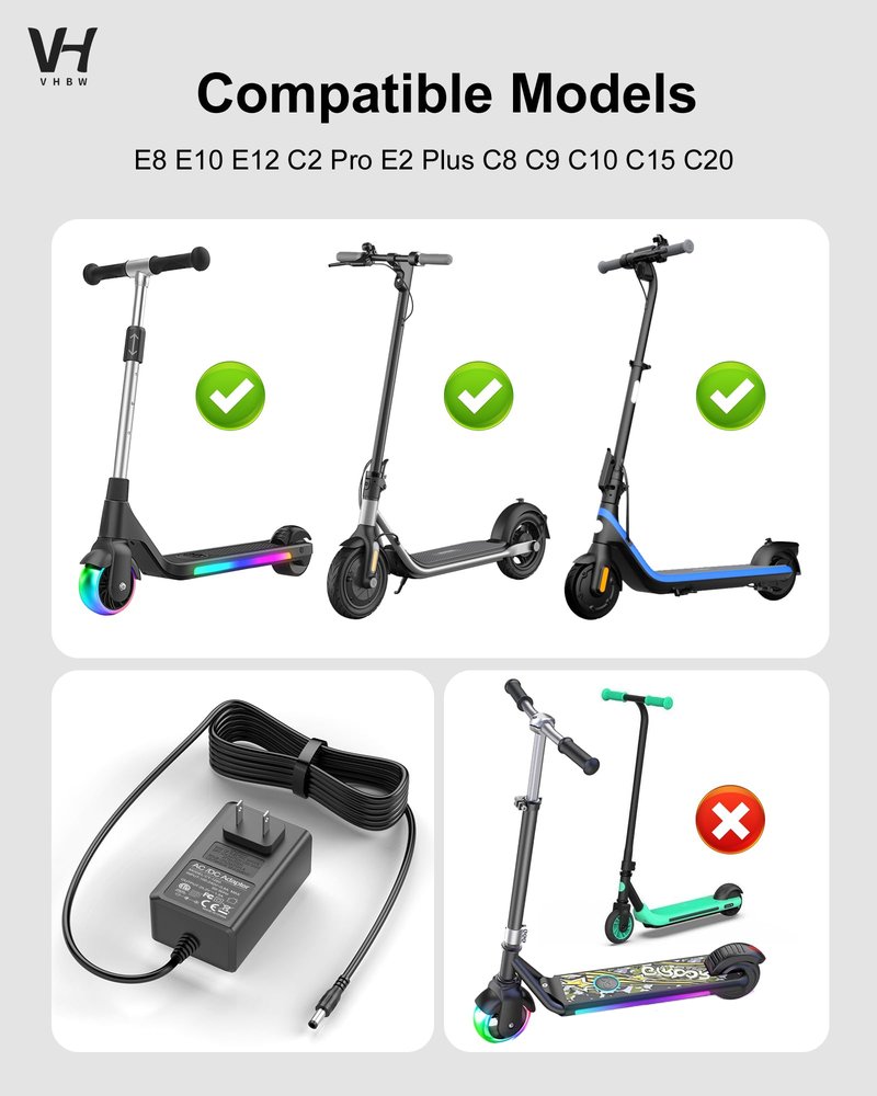 25.2V 1.5A Charger for Segway Ninebot C2 Pro & E2 Plus, 5.5mm x 2.1mm DC Adapter for ZING C8 C10 C20 & Gyroor H30 Electric Scooter