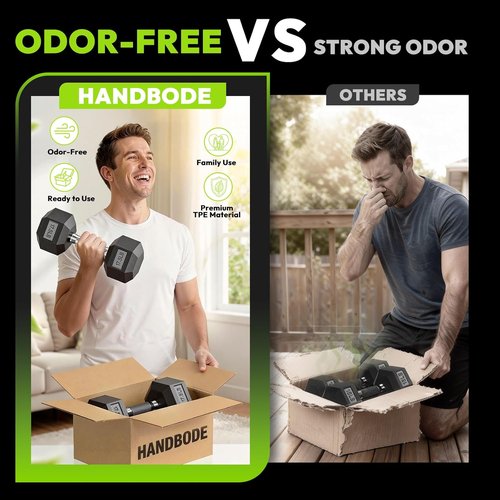 HANDBODE Hex Dumbbell Set | Rubber Encased Weights for Home Gym | 2.5-65 lb Adjustable Pair