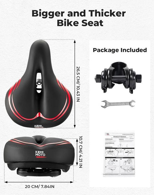 KEMIMOTO Bike Seat Cushion - Soft Foam Padded Comfort for Men & Women | Ideal for Touring & Commuting
