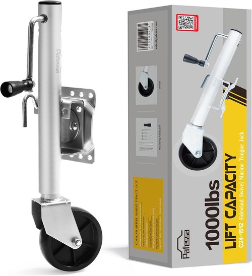 Heavy Duty Trailer Jack - 1000lb Lift Capacity, 10-Inch Sidewind Swivel Tongue Jack with Wheel for RV/Boat