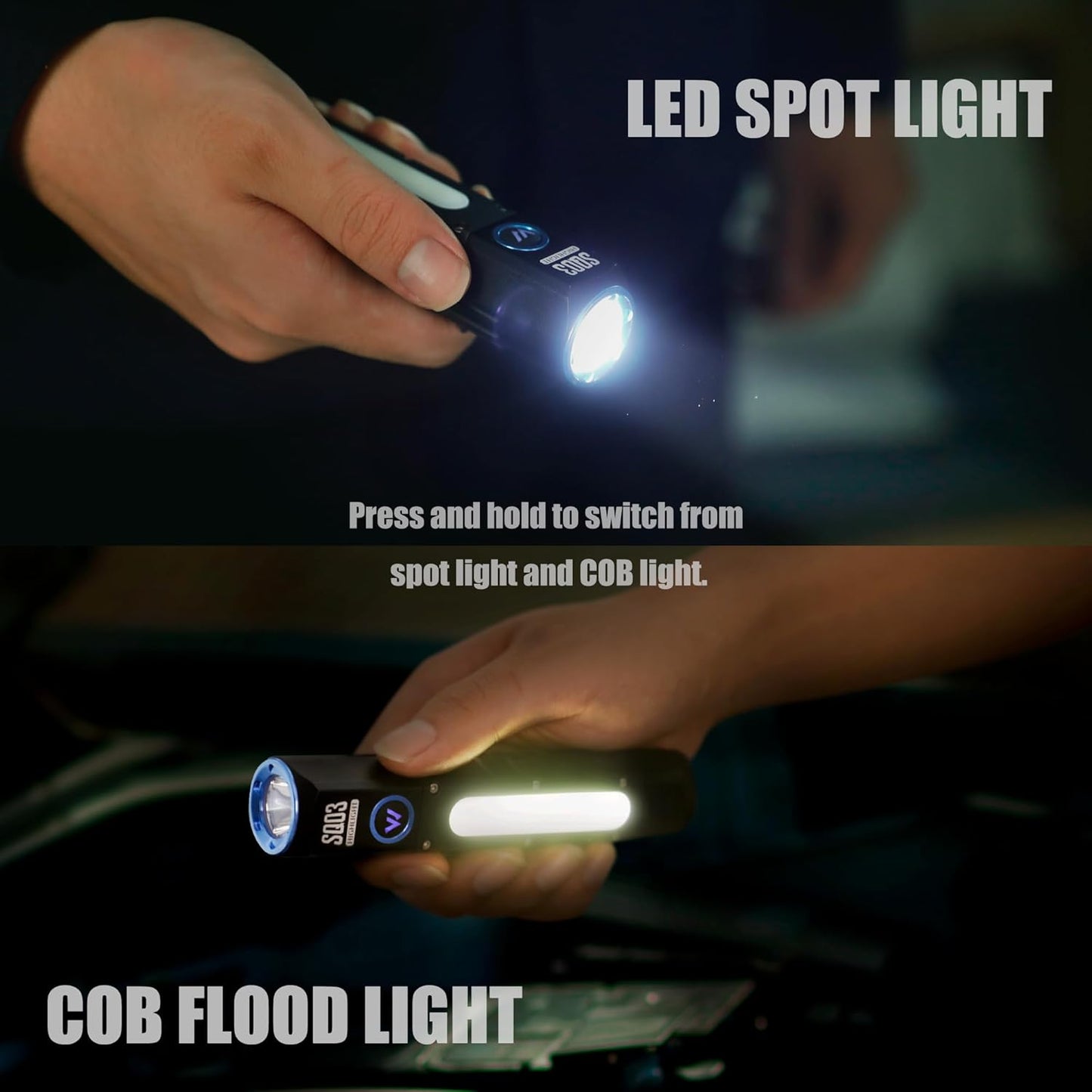 WARSUN SQ03 EDC Pocket Flashlight - 1000 Lumen Rechargeable LED with Clip & Magnetic Base | Waterproof Aluminum for Camping & Hiking