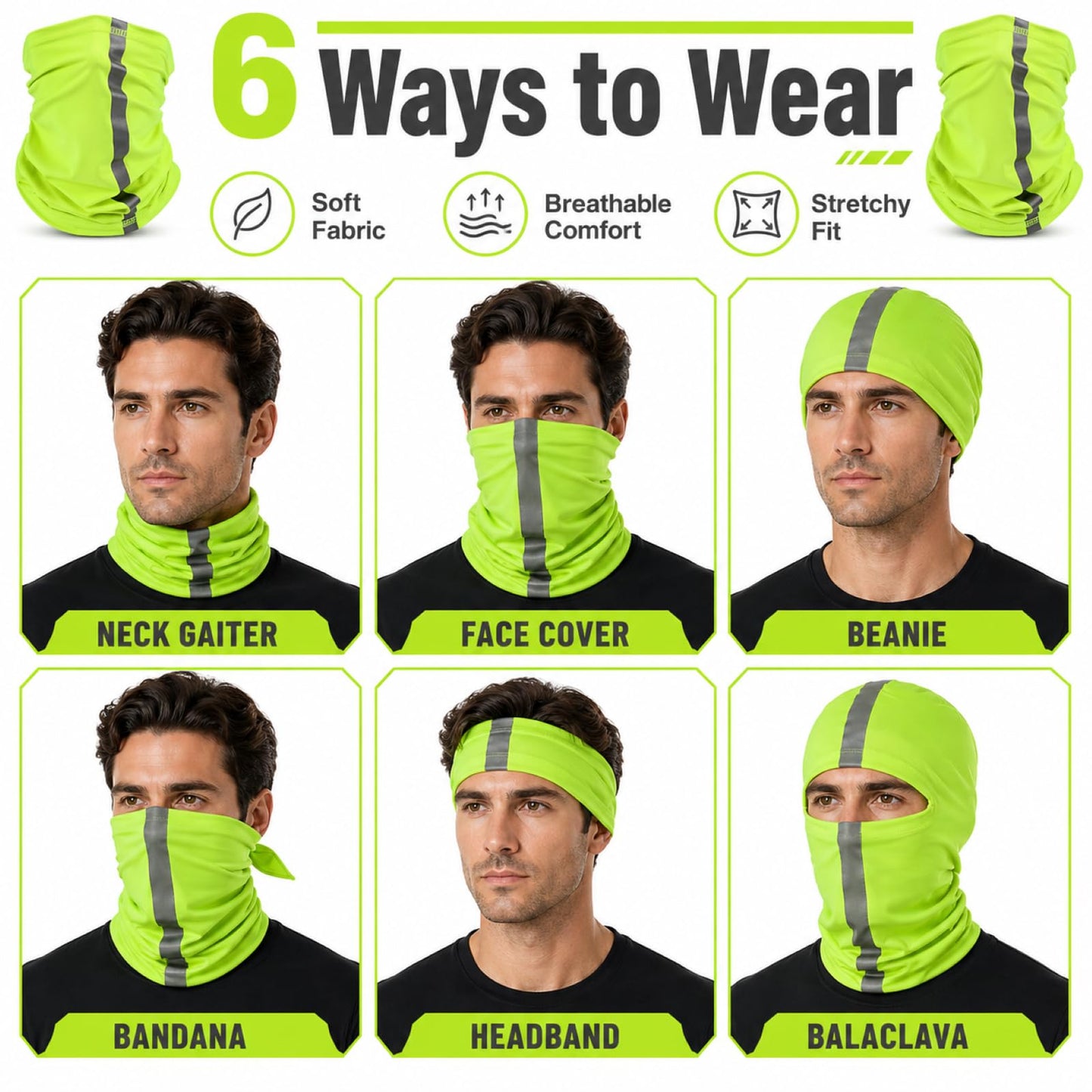 SATINIOR 4 Pcs Neck Gaiter Face Mask for Men Reflective Face Cover Scarf Summer UV Sun Protection Balaclava Bandana for Work(Green)